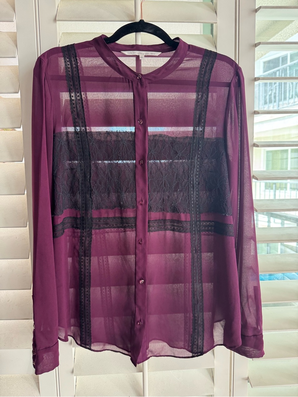 RACHEL Rachel Roy Royalty Plum Sheer Button Blouse